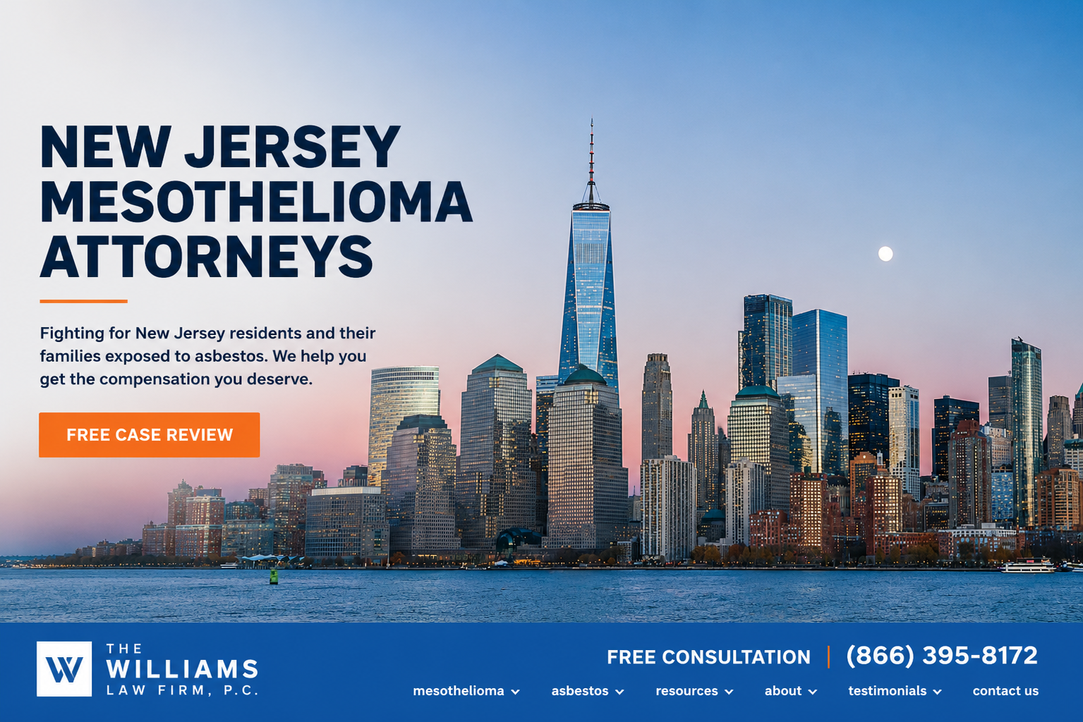 New Jersey mesothelioma attorney text over New Jersey skyline